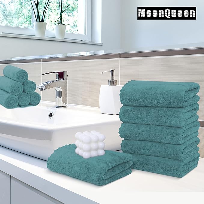 MOONQUEEN 18 Pack Premium Hand Towels - Quick Drying - Microfiber Coral Velvet Highly Absorbent Towels - Multipurpose Use as Hotel, Bathroom, Shower, Spa, Hand Towel 16 x 28 inches (Teal)