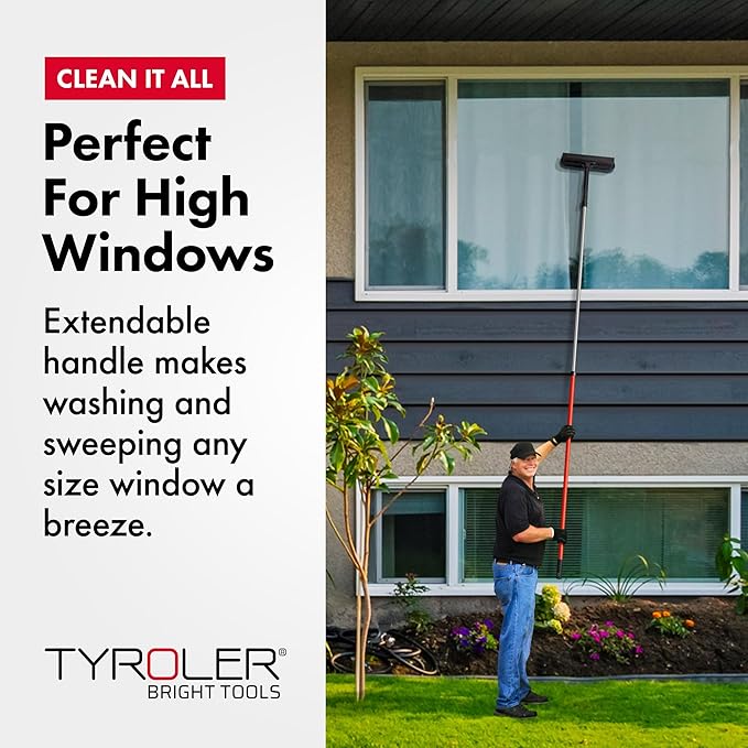 Tyroler 2-in-1 High Window Cleaner Tool with 4.5 to 7.5 ft Extendable Handle | Made of 100% Natural Rubber for Superior Durability and Protection | Better Reach Window Squeegee for Window Cleaning