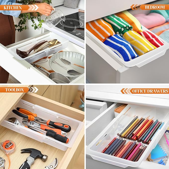 1 Pack Deep Drawer Organizer Bins, 12.4" to 18”