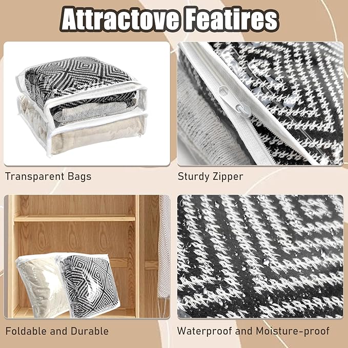 30Pcs Clear Vinyl Zippered Storage Bags - Blanket & Sweater Organizer, 10.5 x 10.5 x 2.5 Inch