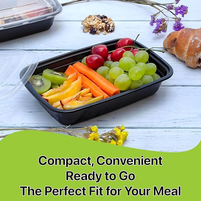 Meal Prep Containers [50 Set] 38 oz with Lids, 1 compartment, Stackable, Reusable, Leakproof, Food Safe, Microwave, Freezer & Dishwasher Safe for Food Prep Storage Bento Box (50 Set, 38 oz)