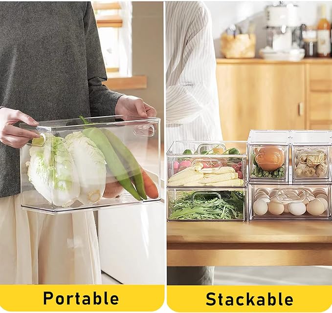 2 Pack Refrigerator Bins - Stackable Organizer Set (Clear)
