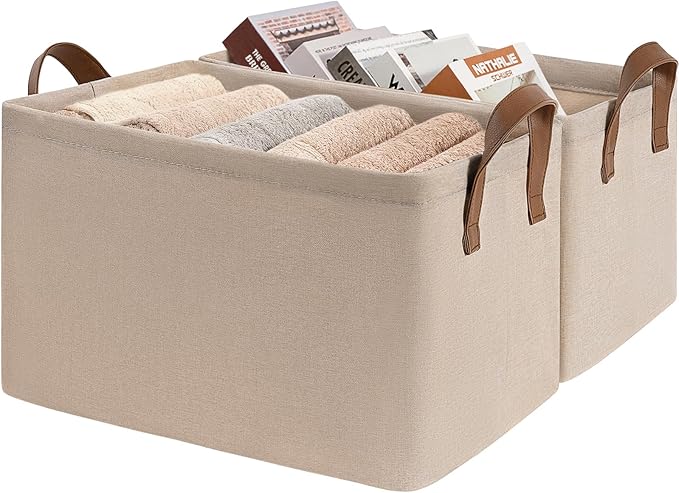 Storage Baskets for Shelves, Extra Large Closet Organizer Bins with Metal Frame