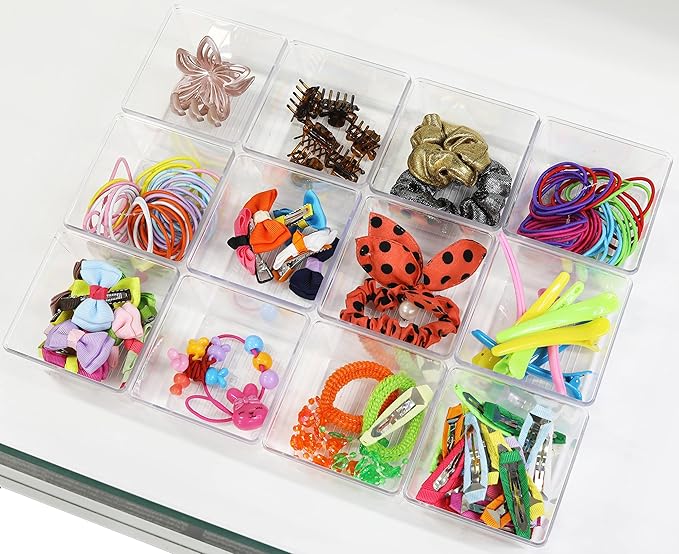 Simple Houseware Clear Drawer Organizer for Office Bin Desk Storage, 12 Packs