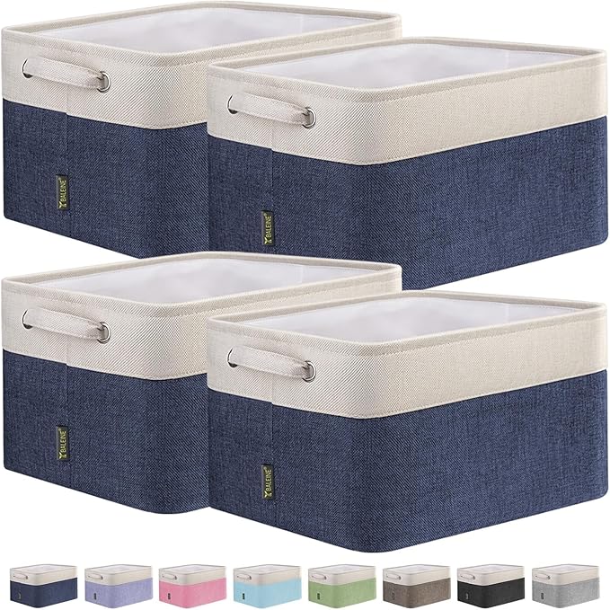 4 Pack Fabric Closet Storage Bins for Shelves, Navy Blue, 15"x11"x9.5"