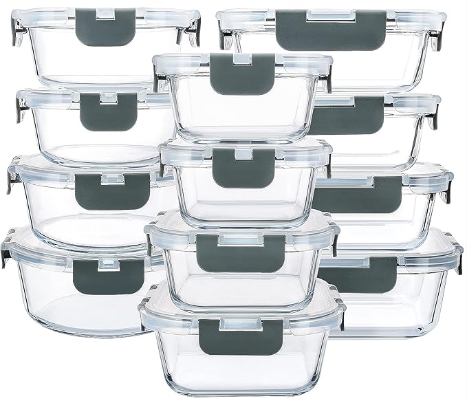 M MCIRCO 24-Piece Glass Food Storage Containers with Upgraded Snap Locking Lids,Glass Meal Prep Containers Set - Airtight Lunch Containers, Microwave