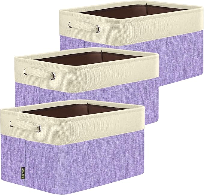 3 Pack Fabric Closet Storage Bins for Shelves, Lavender, 15''x11''x9.5''