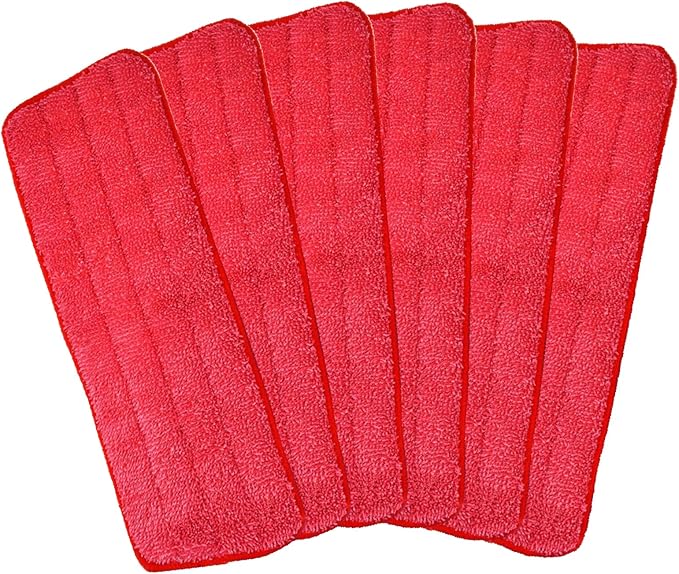Microfiber Replacement Mop Pad, 18 x 6 Wet & Dry Home & Commercial Cleaning Refills, Reusable Floor Mop Pads, 6 Pack (Red)…