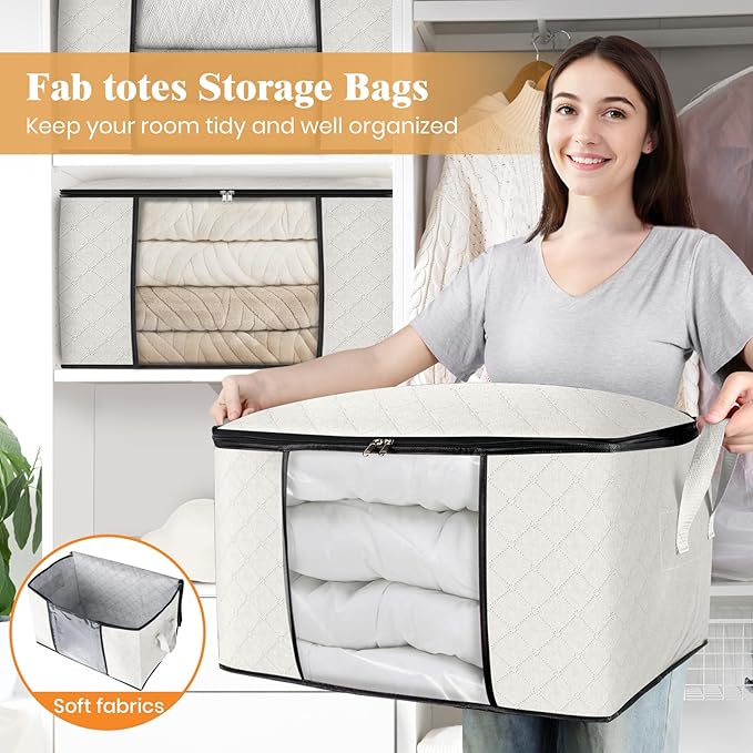 Fab totes 10 Pack Clothes Storage, Ivory White