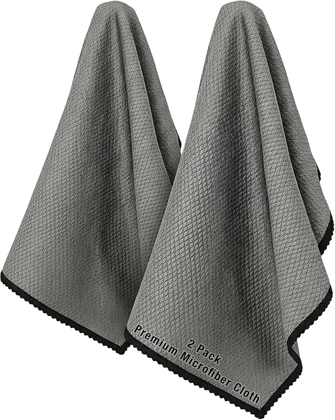 Idea Home Premium Microfiber Cleaning Cloth Ultra Absorbent Streak and Lint Free Fish Scale Large 16 x 24 Polishing Glass Drying Towel (2 Pack)