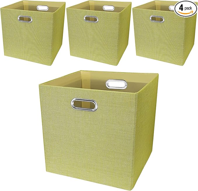 Posprica Foldable Storage Bins,13×13×13 Storage Cubes Boxes Baskets Containers for Shelf Bookcase ,Thick Fabric Drawers - Set of 4, Yellow/Beige mixed