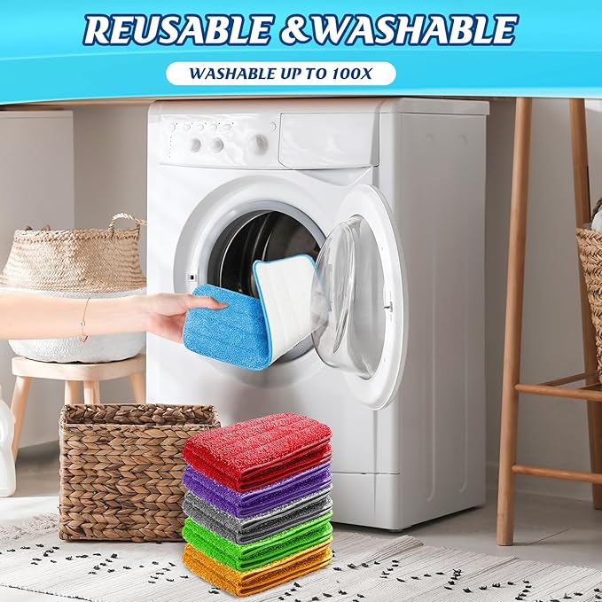 40 Pack Microfiber Cleaning Pads Machine Washable Replacement Head for Wet/Dry Mops Flat Reusable Household Replacement Mop Pad for Hardwood Floor Cleaning Scrubbing Fit Most Mops (Multicolor)