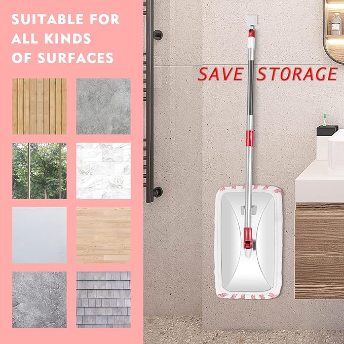 MASTERTOP Microfiber Mop, Extra Large Dust Mop with 5 Pads for Wet & Dry Use, 16'' Mops for Hardwood Laminate, Tile, Vinyl Floors,5 Microfiber Refills, 1 Cleaning Scraper