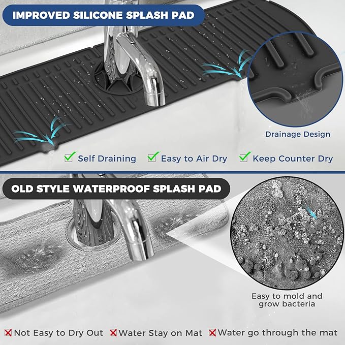 BFONS Silicone Faucet Handle Drip Catcher Tray, 24in x 5.55in, Black