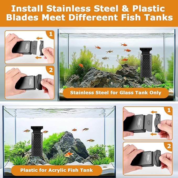 hygger Magnetic Fish Tank Cleaner, Aquarium Glass Cleaner with 2 Detachable Algae Scraper Blade