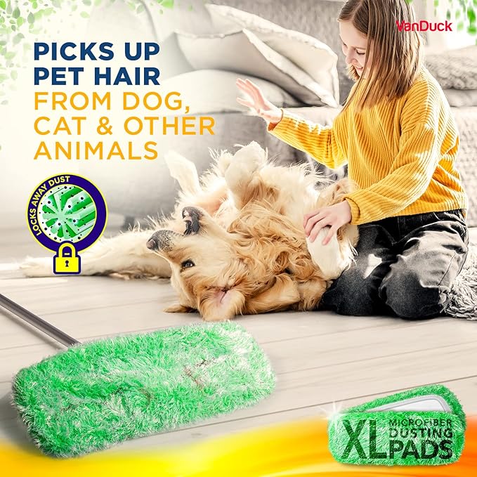 VanDuck XL Dust Mop Pads Compatible with Swiffer XL (2 Pack) - Extra Large Dry Pads Refills - Microfiber Covers Reusable Mop Heads (Handle is Not Included)