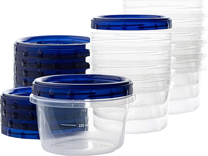 [16 oz 120 Pack] Twist Top Deli Containers Clear bottom With blue Top Twist