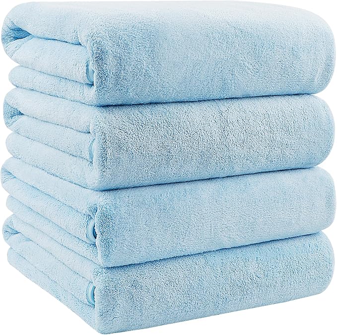 Orighty Bath Towels Pack of 4 (27’’ x 54’’) - Soft Feel Microfiber Bath Towel, Highly Absorbent Microfiber Towels for Body, Quick Drying, Bath Towel Set for Sport, Yoga, SPA, Fitness - Blue
