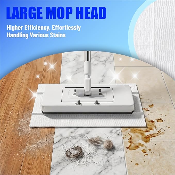 KZKR Upgrade Push Clamp Mop Kit - 2-in-1 Full Size Press Grip Lazy Sweeper Mop with Convenient Cloth Changing, Compatible with Swiffer Pads, Hardwood Tile Marble Floor Cleaning, 52in with10 Dry Cloths