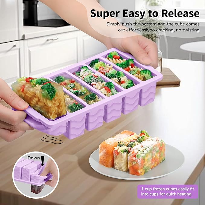 2-Pack Silicone Freezer Trays with Lid, 2 Large 2-Cup(500ml) & 6 Small 1/2-Cup(125ml) Soup Freezer Container Molds