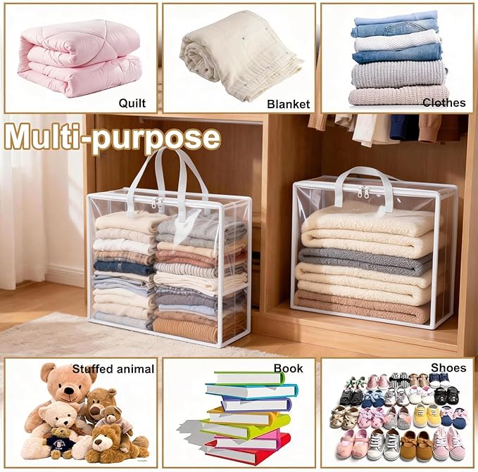 Clear Clothes Storage Bags, 96L Plastic Blanket Comforter Storage Bag, 4 Pack Vinyl Moving Bags,Closet Organizers and Containers for Bedding,Duvet,Toys,Seasonal Clothing,24” Christmas Wreaths,White