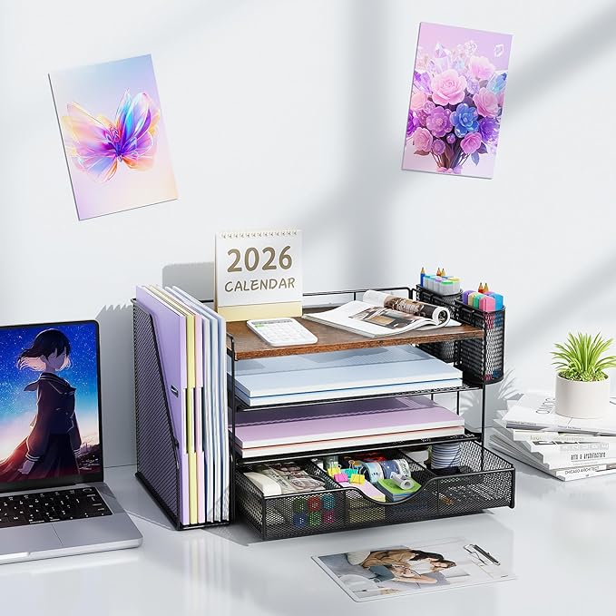 Desk Organizers and Accessories with File Holder, Wood