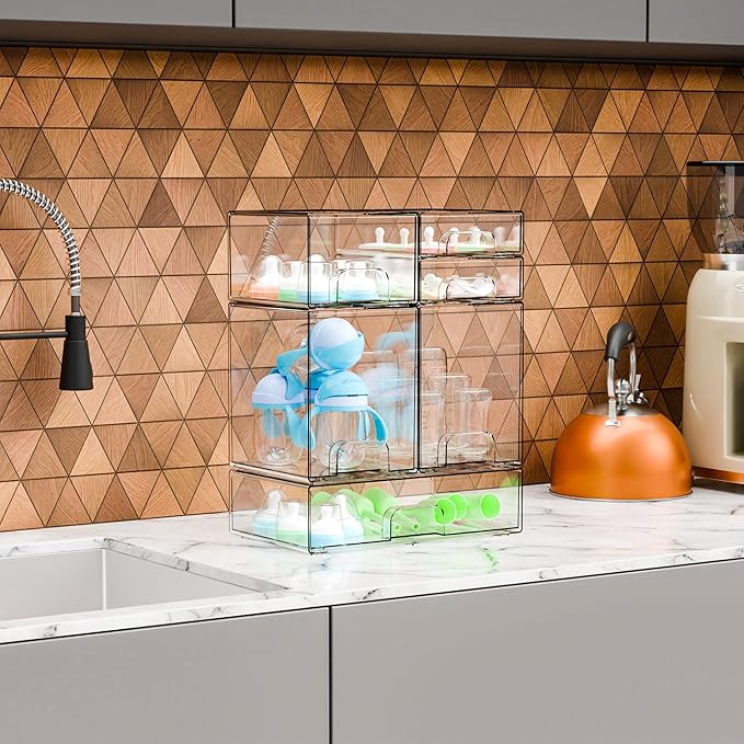 6 Set Clear Baby Bottle Organizer for Countertop