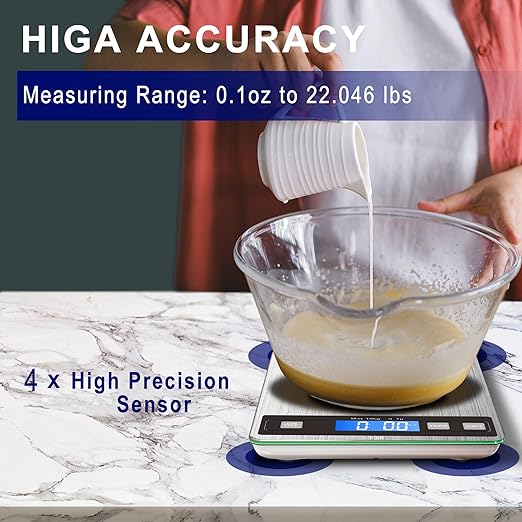 hito 22lb Food Scale, Digital Kitchen Scale with Type-C & Battery Dual Charging, 1g/0.1oz Precision, Waterproof LCD Display, Stainless Steel & Tempered Glass for Cooking, Baking (Ash Silver)