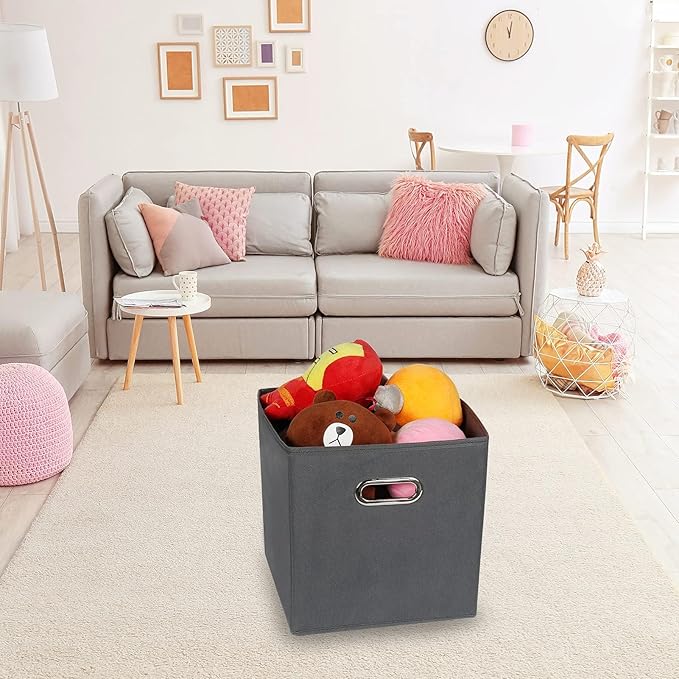 Fabric Cloth Storage Bins,Fabric Cube Organizer with Dual Handles Foldable Cube Storage Baskets for Home Bedroom Storage,Set of 12,(Gray)