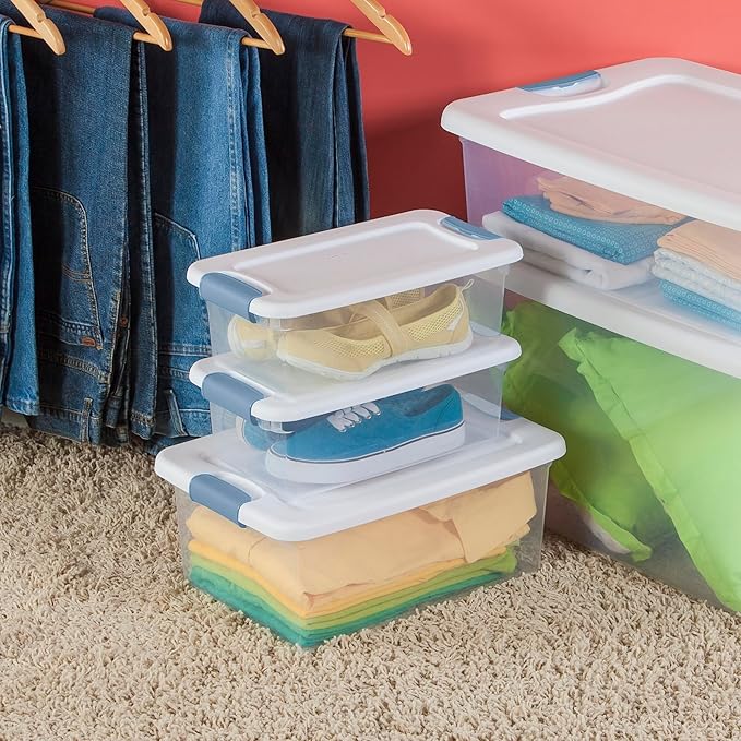Sterilite 12-Pack Latching Box, Under Bed Storage Bins with Lids, Clear Plastic, 15 Quart - Heavy-Duty Organizing Containers for Closet, Bathroom, and Office