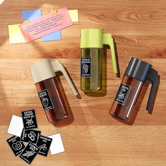 500ml Beige Glass Oil Sprayer, Fine Mist Spray Bottle for Baking, Salad, Air Fryer, Light Cooking, Refillable 2-in-1 Oil Dispenser