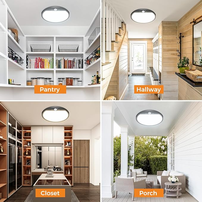 slochi 4Pack Motion Sensor Light Indoor Wired, 12 Inch 3000K/4000K/6500K Closet Lights Motion Sensored, 24W 2400LM Flush Mount Ceiling Light for Hallway Pantry Stairwell Porch, Black