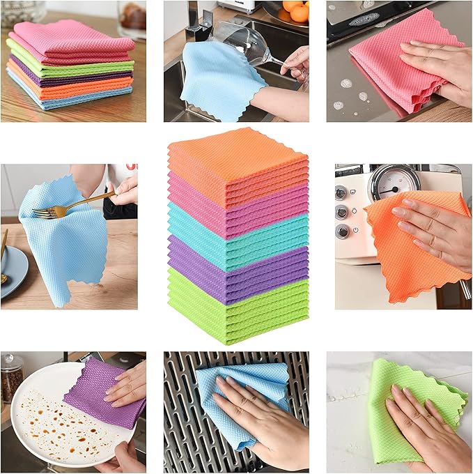Streak-Free Miracle Cleaning Cloths, 20 Pack Fish Scale Cleaning Cloth Reusable for Window, Nano Scale Easy Clean Rags, Nanoscale Cleaning Microfiber Glass Towels Easycleanco Cloths