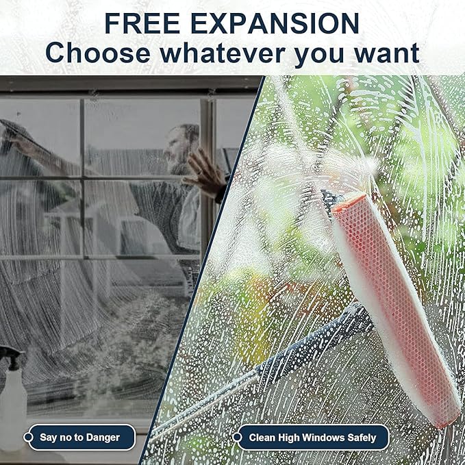 Professional Window Squeegee,2-in-1 Window Cleaner with 56" Long Stainless Steel Handle,Window Washing Kit, Glass Door Cleaner