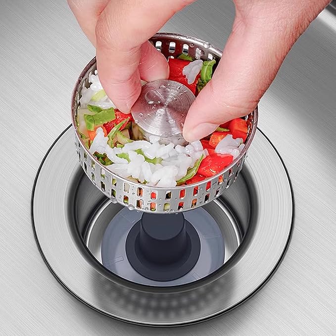 3 in 1 Pop Up Kitchen Sink Drain Strainer, with an Extra Basket Strainer, Kitchen Sink Drain Stopper for US Standard 3-1/2 Inch