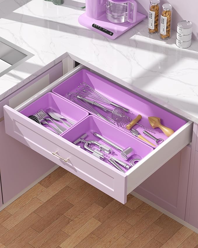 10 Pack Large Size Plastic Drawer Organizers Set, Purple