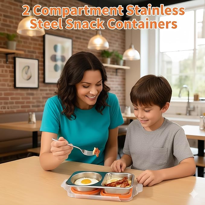 Stainless Steel Bento Lunch Box 3 Pack – Leak Proof 2 Compartment Lunch Containers, Meal Prep & Portion Control, BPA Free, Dishwasher Safe for Work & Office (Orange)