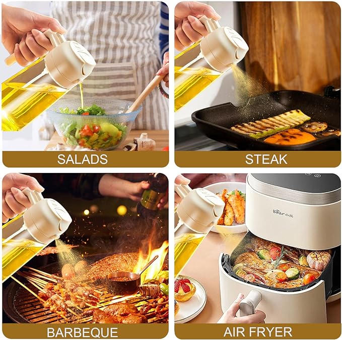 Oil Sprayer for Cooking,2 In 1 Oil Dispenser and Oil Sprayer,Glass Olive Oil Dispenser Bottle,Oil Container Kitchen Set for Salad Making,Baking,BBQ, 03 White+greener