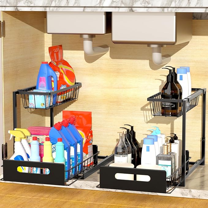 Metal Under Sink Organizer and Storage, 2 Tier Under Sink Organizer