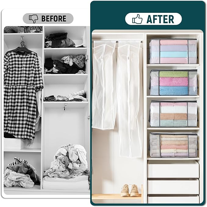 6-Pack Clothes Storage Bags, Plastic Foldable Blanket Storage bins