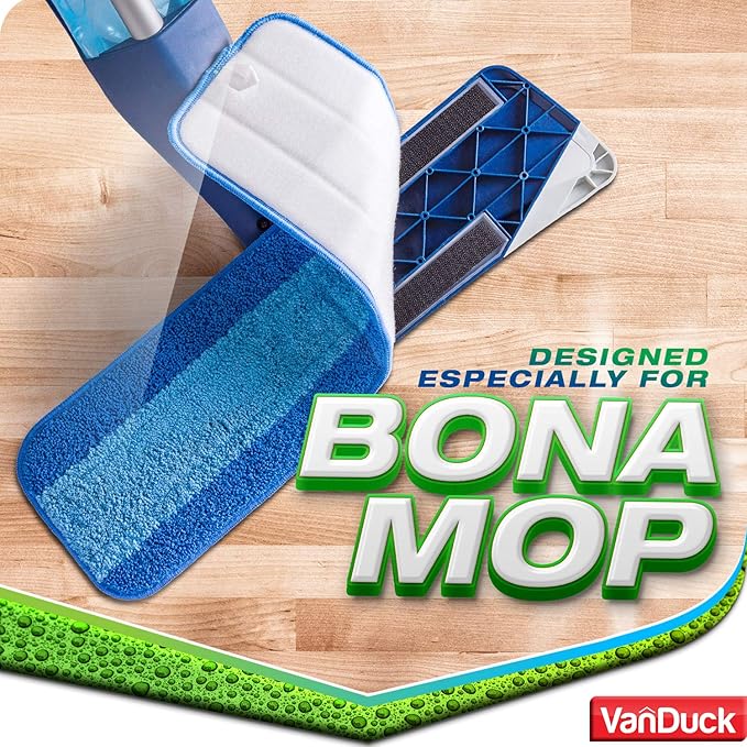 VanDuck Microfiber Cleaning Pads Compatible with Bona Mop (12 Pack) - Microfiber Mop Pads for Hardwood Floor for 18 Inch