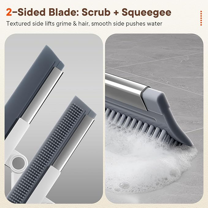 Floor Squeegee for Concrete Floors, 180° Rotating Silicone Broom, Squeegee for Floor with Long Handle and Dual-Sided Blade Design
