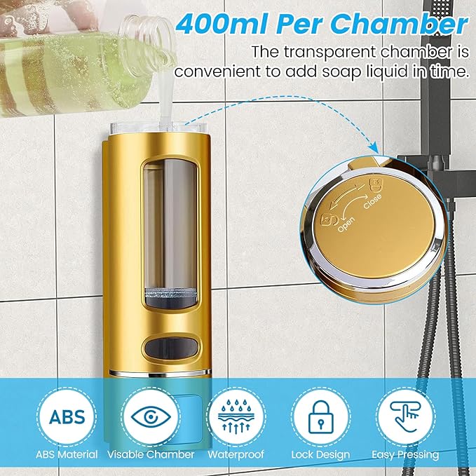 Foam Hand Liquid Soap Dispenser, 400ml Bathroom Shower Dispenser Gel Container Shower Pump Dispenser and Organizer for Bathroom Kitchen Hotel, Refillable Liquid Lotion Soap Dispenser Wall Mounted