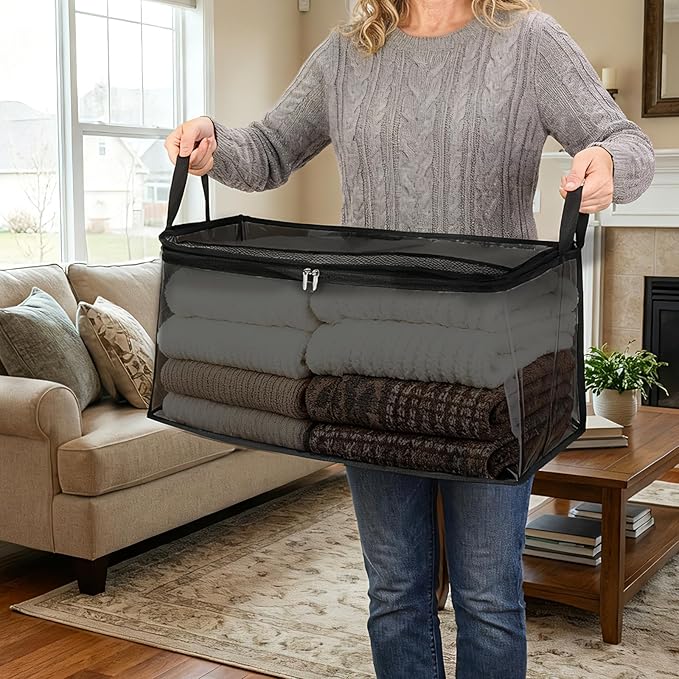 60L Blanket Storage Bags 4 Pack Clothes Storage Bins Foldable Thick Closet