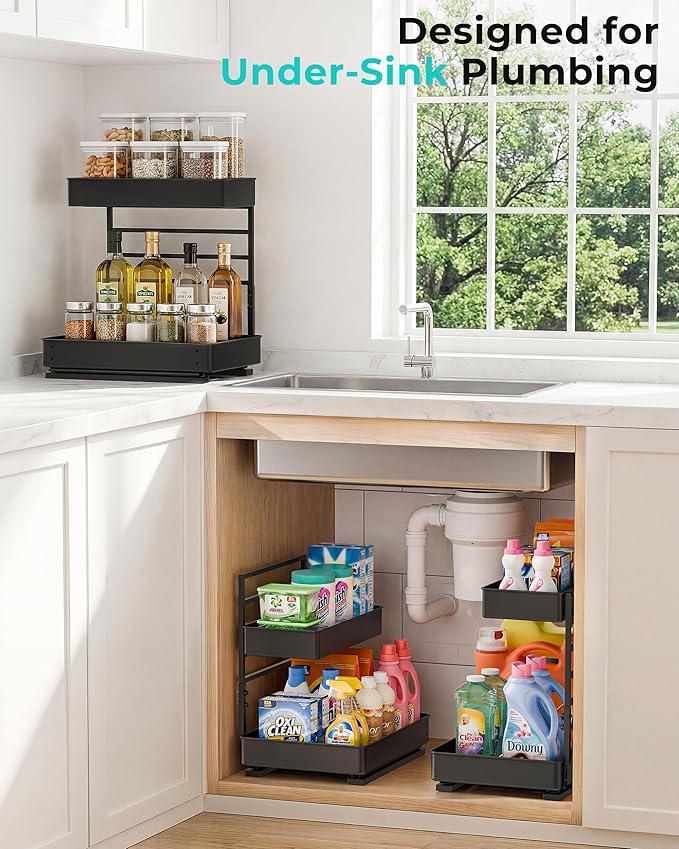 Metal Pull Out Slide Shelf Organizer for Under Sink Organization in Kitchen