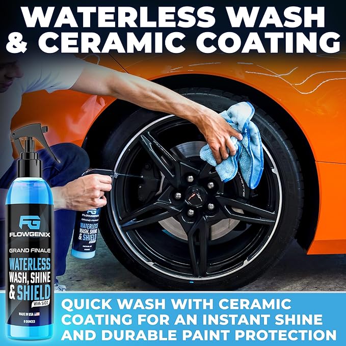 Grand Slam 5-Pack - Waterless Car Wash Detailing Spray, Tire Shine Gel, Scratch Remover, Wheel Metal Rust Cleaner, Interior Cleaner & Protector