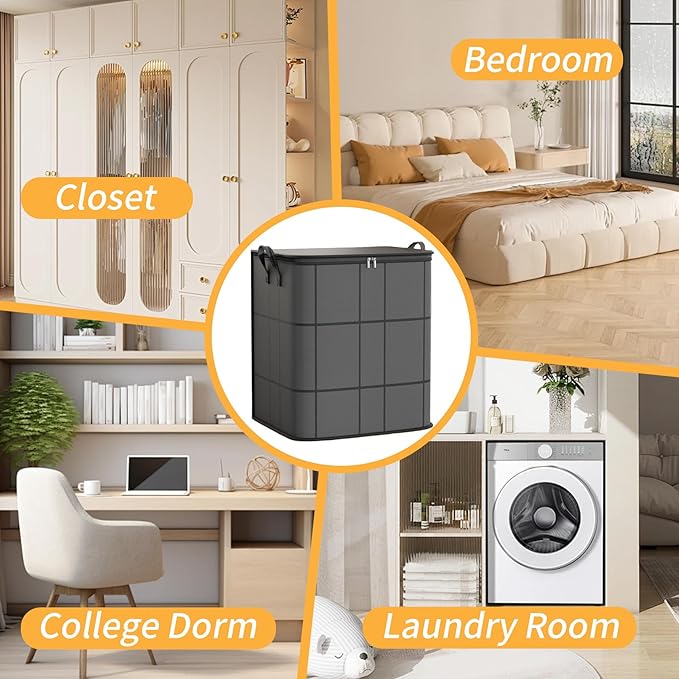 4 Pack Large Clothes Storage Bags, Comforter Storage organizers with lid, Clothing Storage Bins with Reinforced Handles, Sturdy Zippers, for Clothes & Bedding