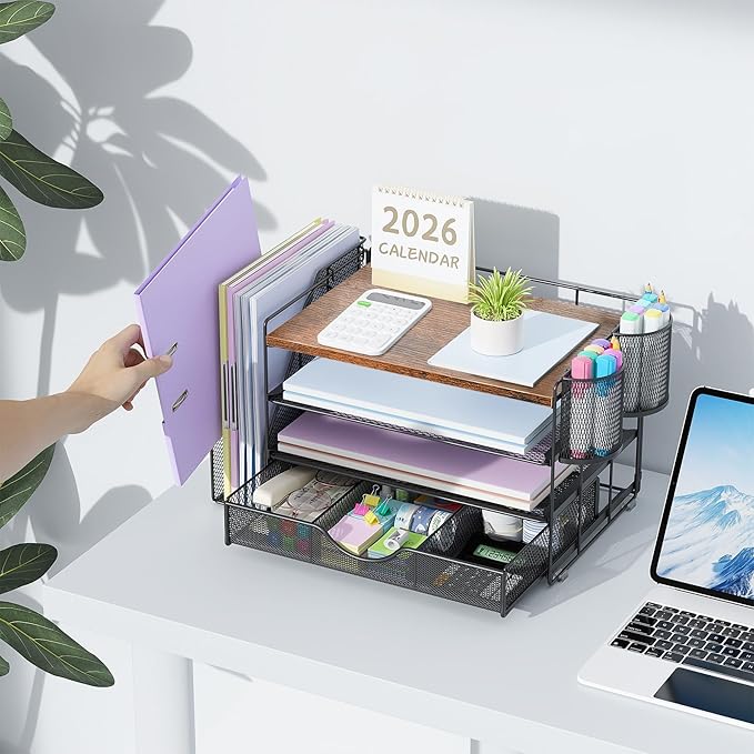 Desk Organizers and Accessories with File Holder, Wood
