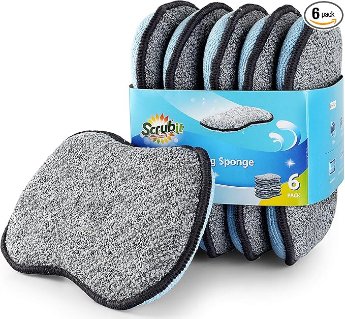 Multi-Purpose Scrub Sponges for Kitchen by Scrub- it - Non-Scratch Microfiber Sponge Along with Heavy Duty Scouring Power - Effortless Cleaning of Dishes, Pots and Pans All at Once(6 Pack, Large)