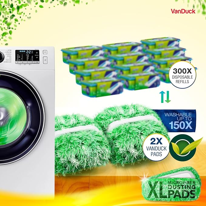VanDuck XL Dust Mop Pads Compatible with Swiffer XL (2 Pack) - Extra Large Dry Pads Refills - Microfiber Covers Reusable Mop Heads (Handle is Not Included)